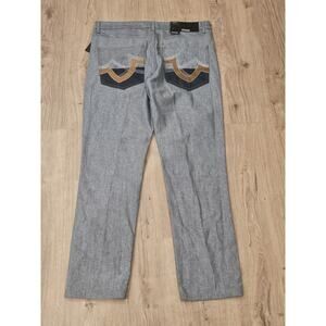 NWT QRUEL JEANS COMPANY Men's Size 38 x 32 Gray Embellished Straight Leg Jeans